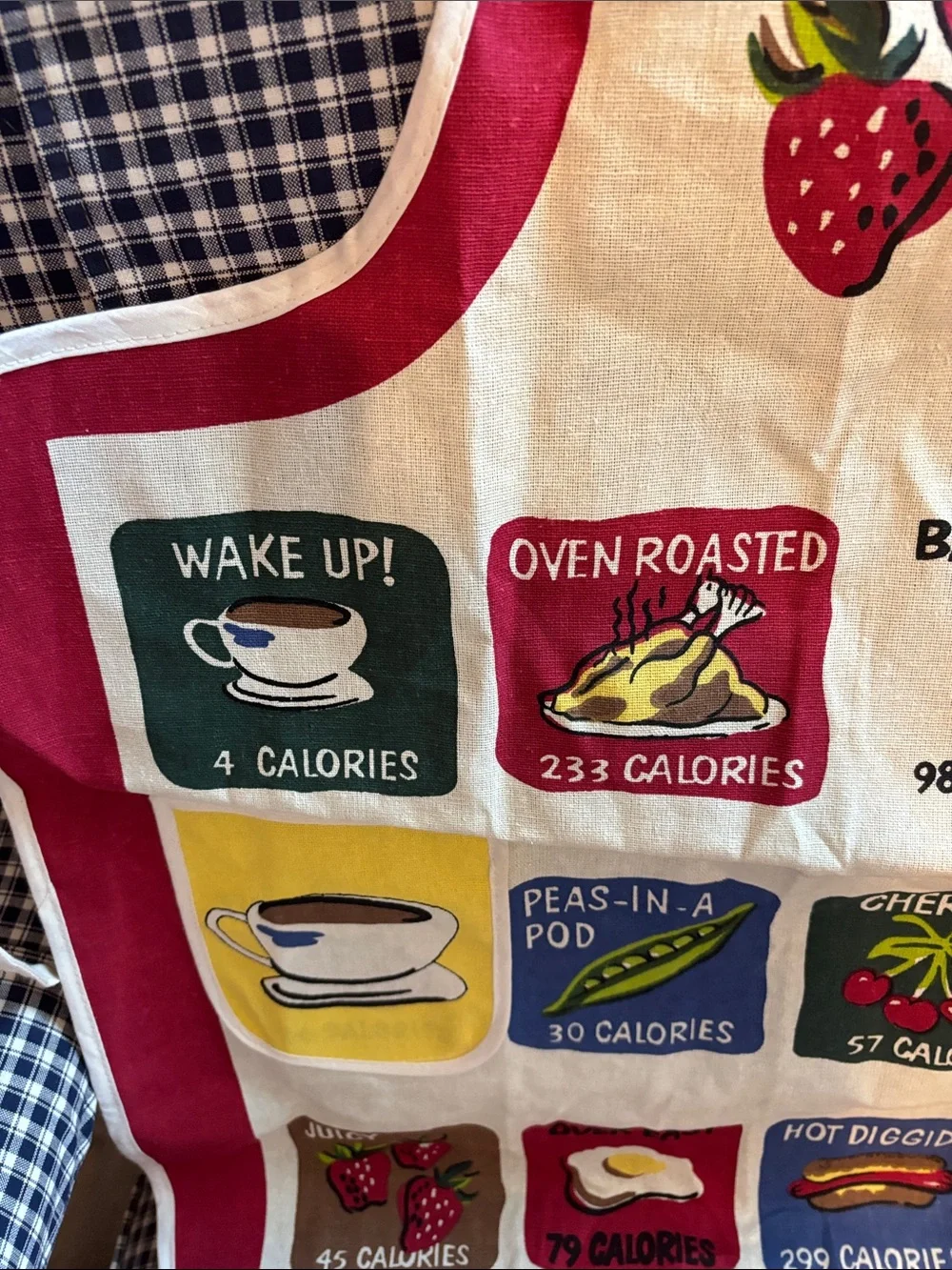 Kitchen Apron with Fruit & Calorie Print - Red Accent